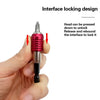 A hand holds a metallic socket extension bar with a red locking mechanism, demonstrating the interface locking design.