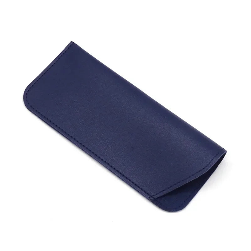Estuche protector de cuero PU azul marino oscuro para gafas.