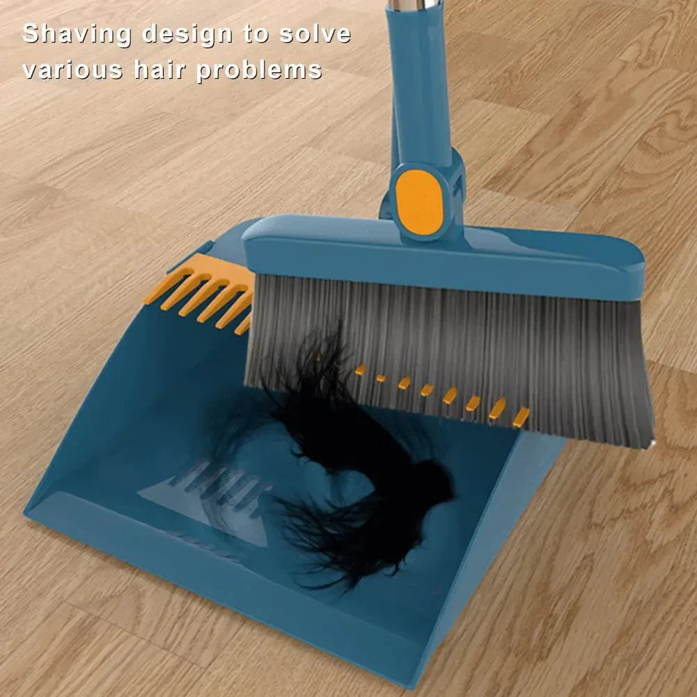 Adjustable Broom and Dustpan Set with Self-Cleaning Comb