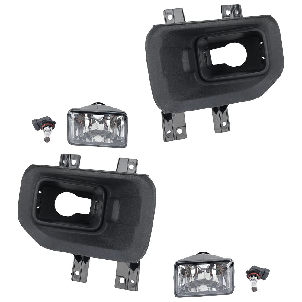 Black fog light assembly for Ford F-150 with halogen bulbs and mounting brackets.