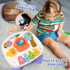 A child is interacting with an interactive baby learning table featuring animal sounds and piano keys, suitable for a baby cr