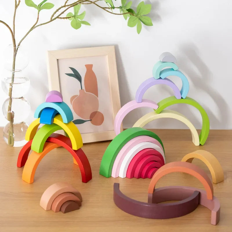 Rainbow Arch Bridge Wooden Building Blocks for Kids