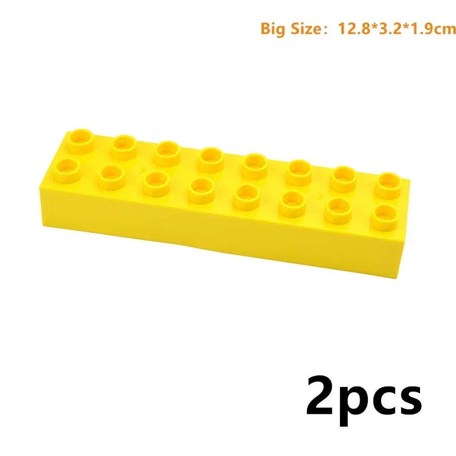 A yellow set of large building blocks for kids, measuring 12.8x3.2x1.9 cm, shown from the side.