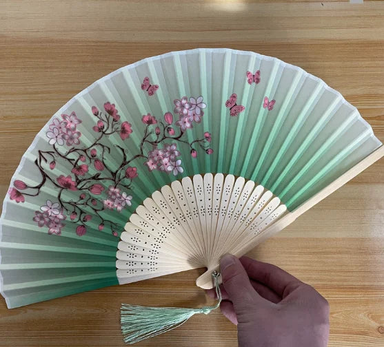 Traditional Folding Hand Fan with Bamboo Frame