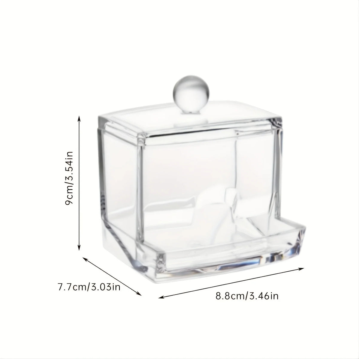 Clear plastic storage dispenser for cotton swabs and pads with a wooden lid
