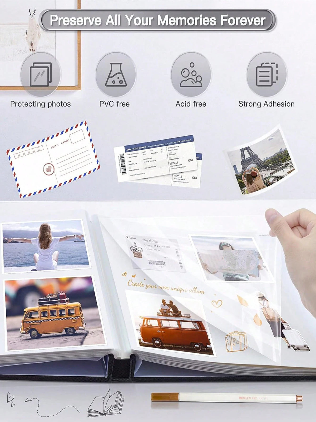 Linen Self-Adhesive Photo Album for Scrapbooking and DIY