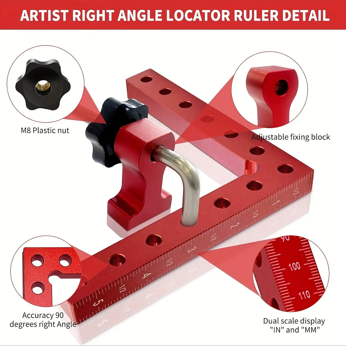 Aluminum Alloy Right Angle Clamp with 90-Degree Positioning Ruler