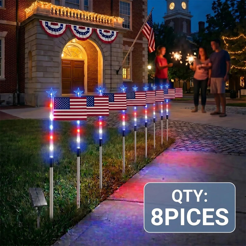 Solar-Powered LED American Flag Pathway Lights