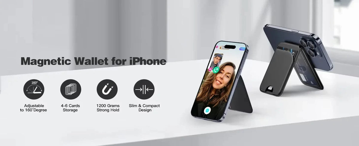 Magnetisches Wallet für iPhone mit verstellbarem Winkel, Speicherkapazität und schlankem Design
