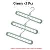 Set of three green folding hangers with 9 holes each