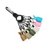 A set of squid jig protectors attached to a carabiner, featuring various colored plastic tips.