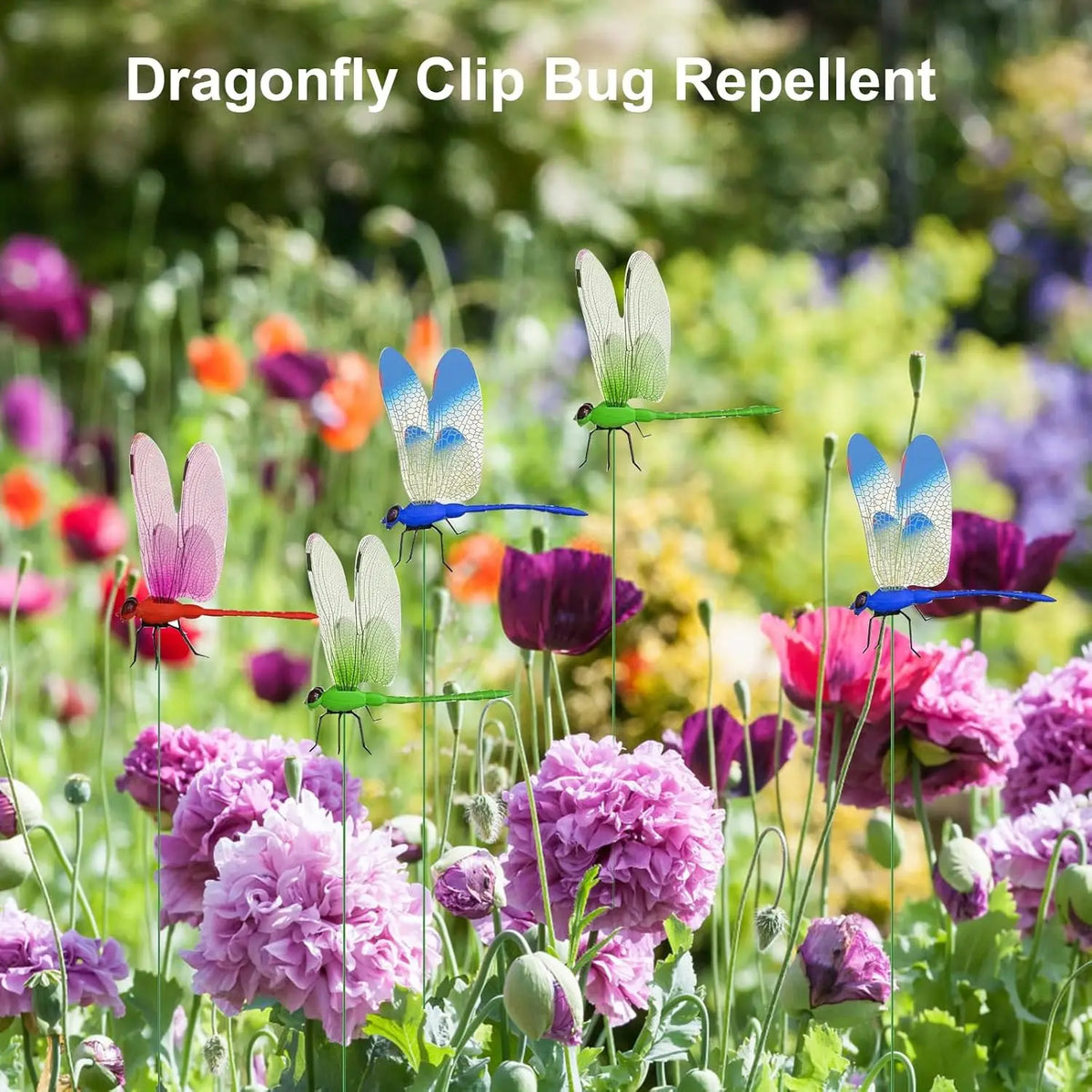A close-up of dragonfly clip bug repellent flowers featuring colorful pink and purple blooms.
