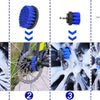 A 21-piece drill brush cleaning kit with extensions showing various applications for home and auto detailing.
