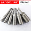 A set of stainless steel nut driver bits with various sizes ranging from 5.5 to 19mm are displayed on a white background.
