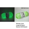 Green glow yarn labeled G005 Med Green, 2mm diameter, 50 meters long polyester fiber.