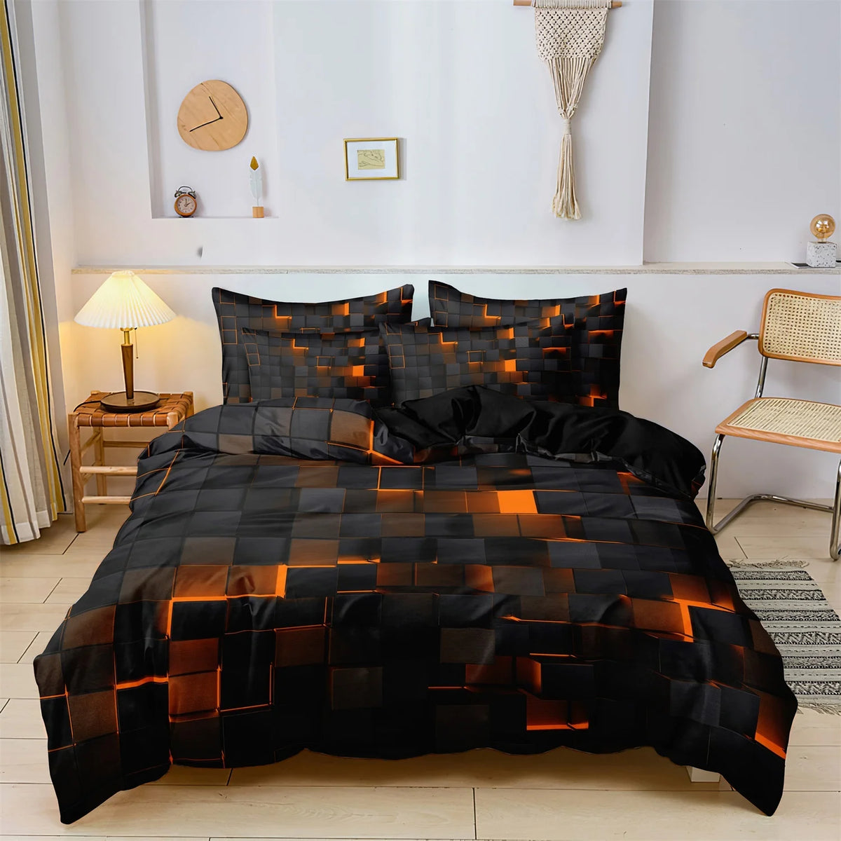 Geometric Grid Print Duvet Cover Set with Pillowcases