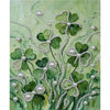 A textured wall decor painting featuring green foliage and white pearls on a light green background.