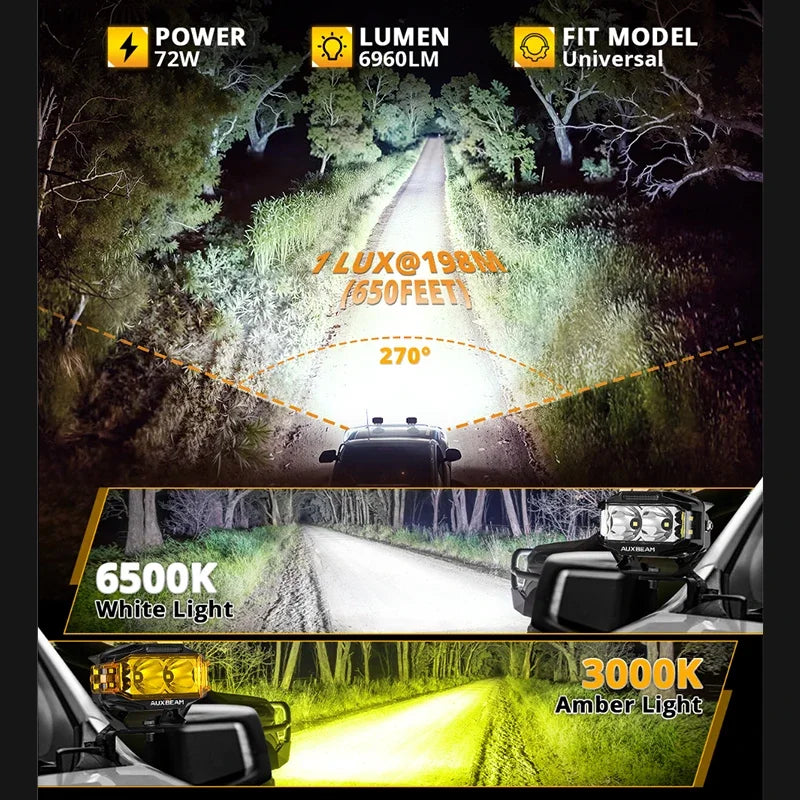 4 Inch LED Driving Lights with Amber DRL and Side Shooter