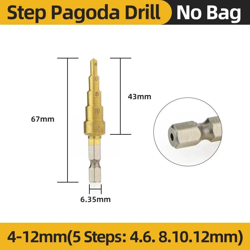 Titanium Step Drill Bit Set — 4 to 20mm Multi-Size Cone Drill