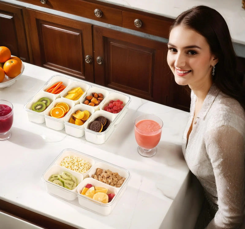 8-Compartment Portable Snack Box with Lid and Handle