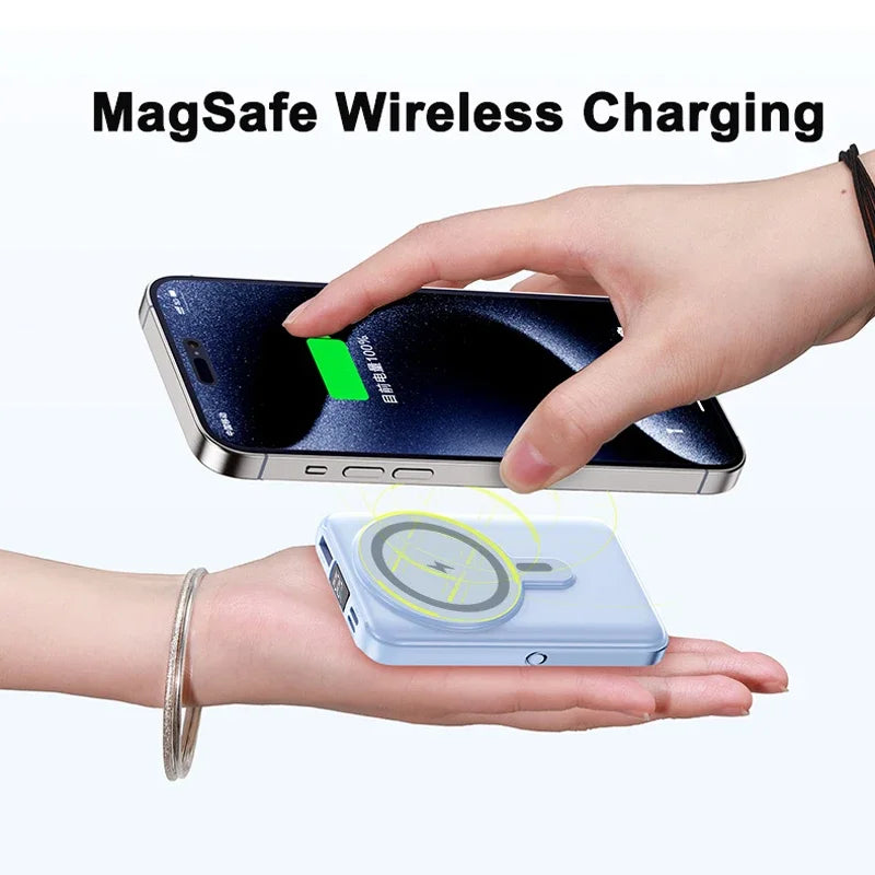 Magnetic Wireless Power Bank 20,000mAh with Built-in Cables and Stand