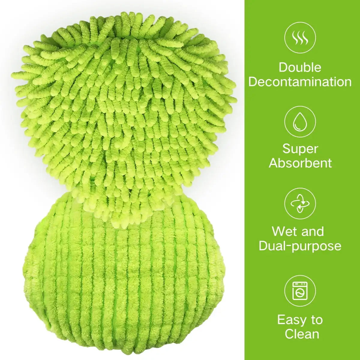 A bright lime green replacement spin mop head with a textured surface for cleaning and scrubbing.