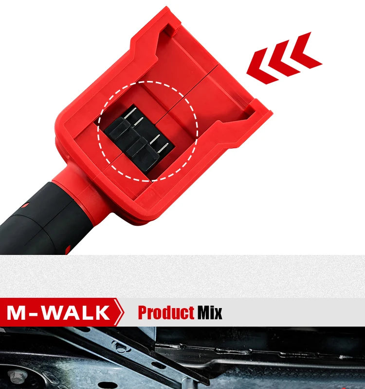 Red cordless right angle ratchet wrench with a brushless motor shown next to a metal component.