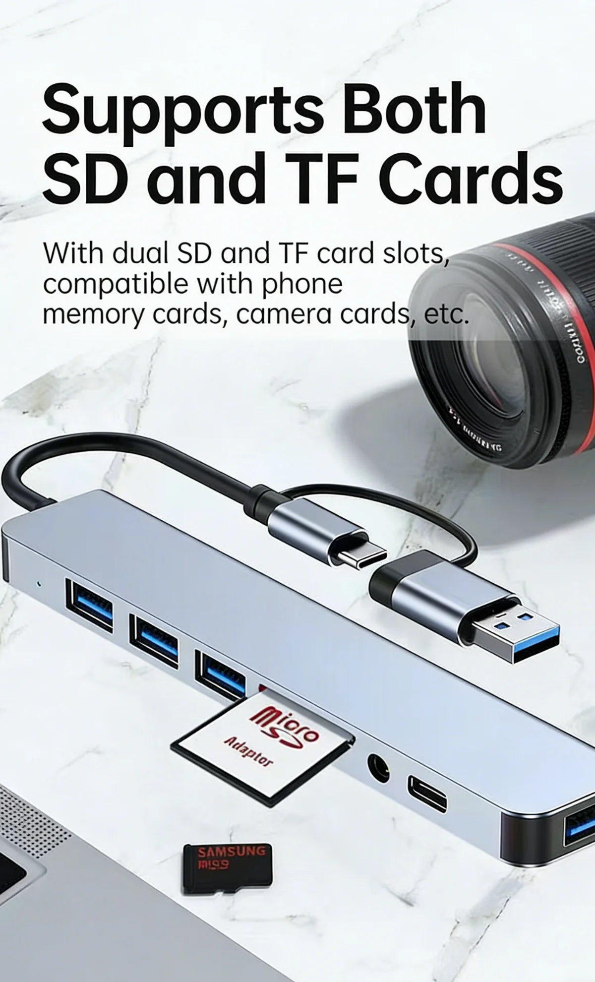 8-in-1 USB-C Hub with 4K HDMI, Gigabit Ethernet, and SD/TF Card Reader
