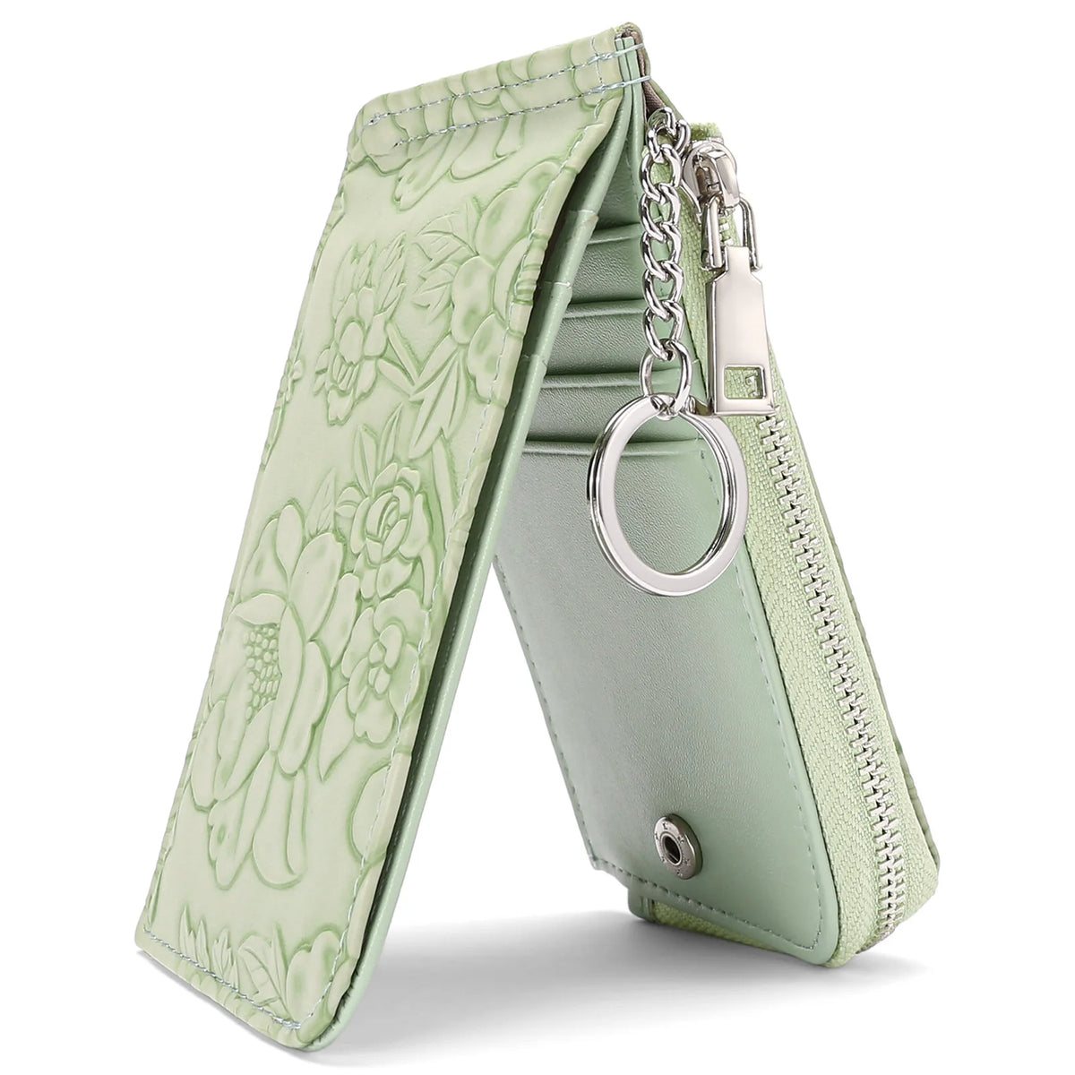 Embossed Zip Coin Purse with Key Ring and Card Slots