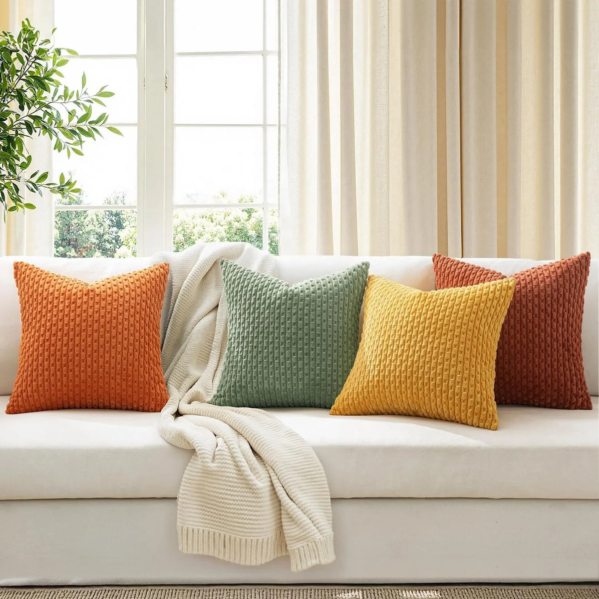 Striped Corduroy Throw Pillow Covers - Farmhouse Boho Decor