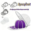 A set of two hat cleaning cages, including a purple and white version, for preserving baseball caps.