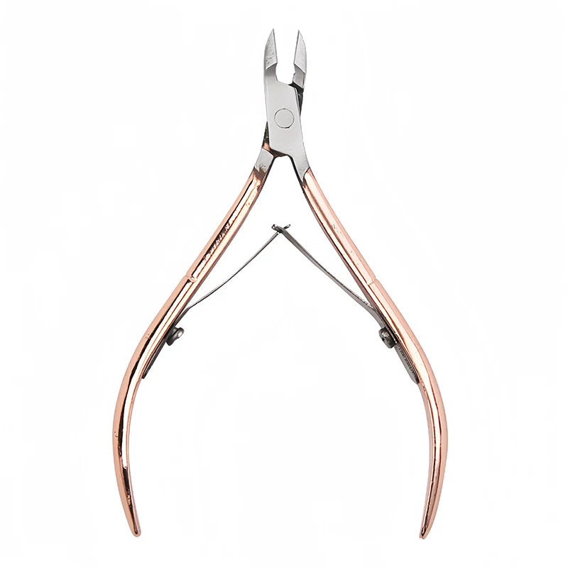 A pair of professional stainless steel cuticle nippers with pointed tips.