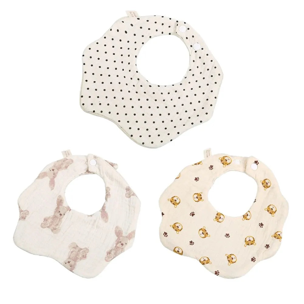 Cotton Gauze Baby Feeding Bibs (3-Pack) with Burp Cloths