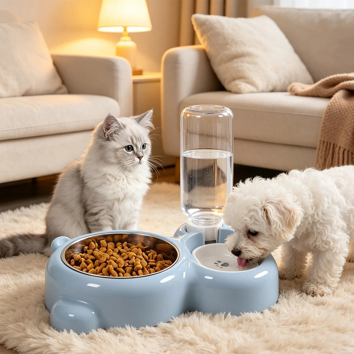 2-in-1 Pet Food and Water Bowl with Automatic Water Dispenser