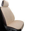 A beige quilted car seat cover set featuring brown leather trim and fabric.