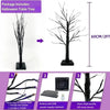 LED Halloween birch tree with bare branches and lights, showing three sizes to choose from.