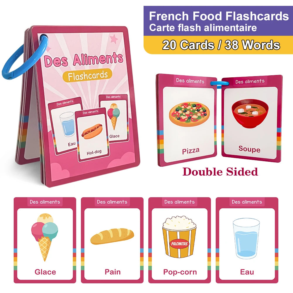 French Vocabulary Flashcards for Kids - Food, Animals, Fruits & Body Parts