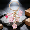 Enamel Heart & Bow Keychain with Flower Charm