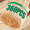 A hand holds a bundle of natural bamboo skewers with a green band, showing 360 pieces.