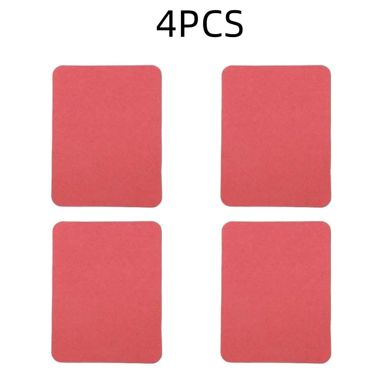 Four pink iron-on fabric patches are displayed, ready for clothing repair or DIY decor.