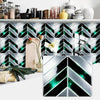 Black and white herringbone marble peel-and-stick wall tiles with green accents.
