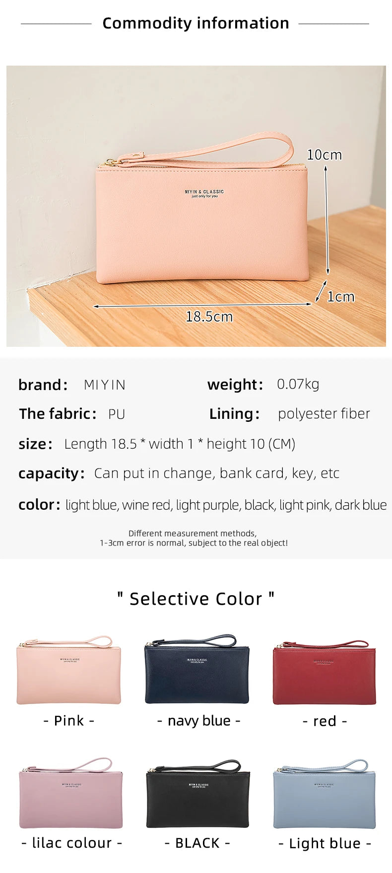 Slim PU Leather Zip-Around Wallet with Card and Phone Pockets