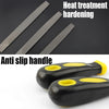 A black heat treatment hardening tool with an anti-slip handle and a flat steel file.