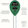 A green three-way meter device with sensors for light, moisture, and pH measurements.