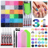 A collection of mixed color acrylic rhinestone flatbacks and glitter for craft decoration.