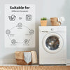 A white washing machine is shown next to a diagram illustrating suitable laundry care instructions for different occasions.
