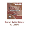 Box of 12-color acrylic paint markers in a reddish-brown color series with various tips.