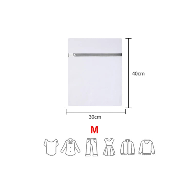 White fine mesh laundry bags for delicates and everyday wash, shown with size dimensions.