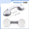 A white and gray vacuum suction grab bar is shown in two views, demonstrating its size and design.