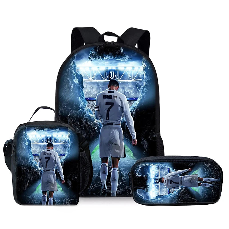 CR7 Football Player 3D Cartoon School Backpack Set for Kids